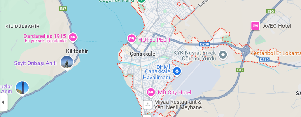 Çanakkale Gezilecek Yerler Haritası